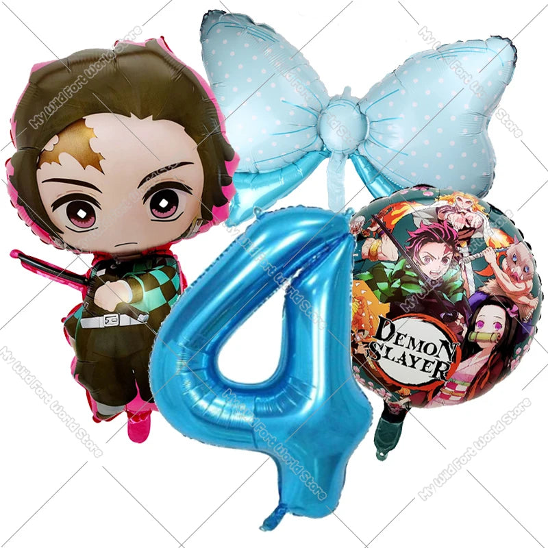 Demon Slayer Birthday Balloons Decoration Set Number Bow Kamado Tanjirou Nezuko Balloon Boy Girl Party Supplies Kids Party Favor
