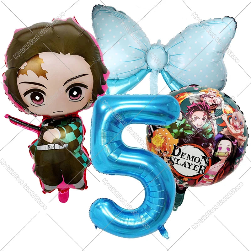 Demon Slayer Birthday Balloons Decoration Set Number Bow Kamado Tanjirou Nezuko Balloon Boy Girl Party Supplies Kids Party Favor