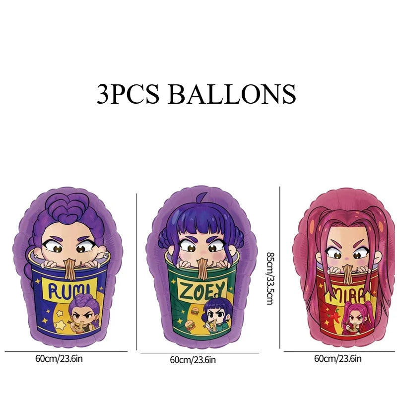 Demon Hunters Birthday Balloons Huntrix Birthday Kpop Warriors Balloons Birthday Backdrop Cloth Kpop Birthday Decor Accessiories