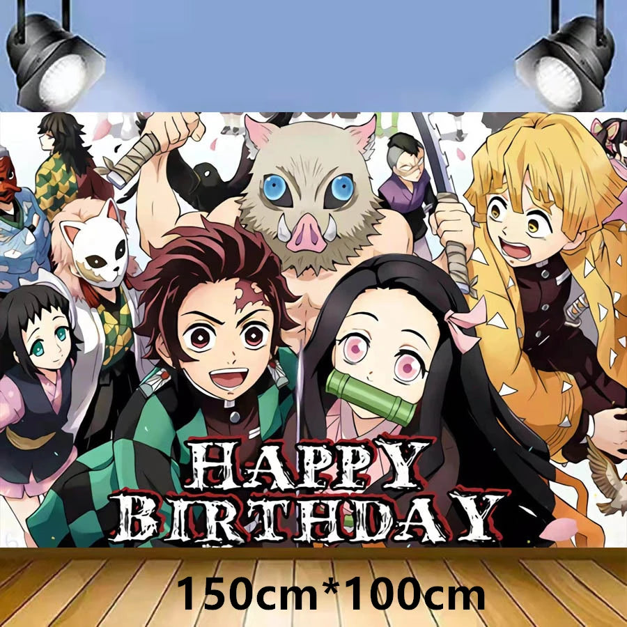 Demoned Slayered Kimetsu No Yaiba Balloon Happy Birthday Banner Party Decoration Disposable Tableware Background Toy Ballon