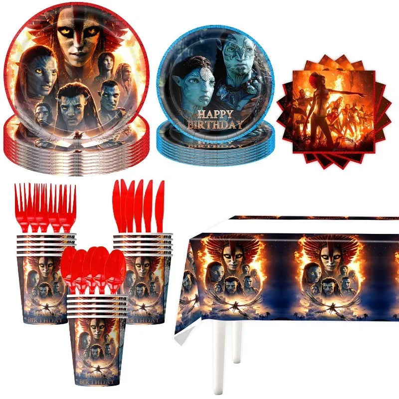 Avatar 3 Creative Theme Movie Party Decorations: Birthday Paper Plates, Paper Cups, Paper Towels, Tablecloths, and Banners
