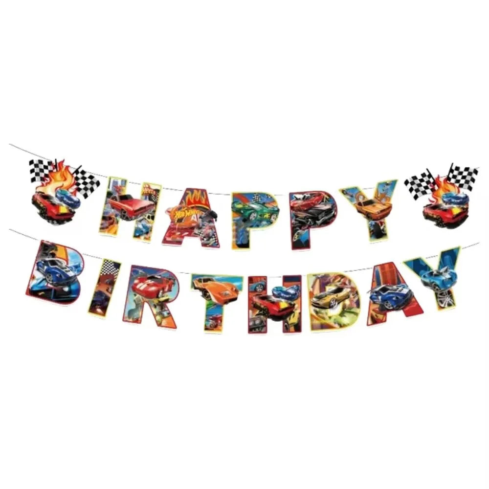 Hot Wheels Birthday Party Decor Disposable Tableware Racing Car Gift Bag Tablecloth Cake Balloon Plate Boy Kid Party Supplie Set
