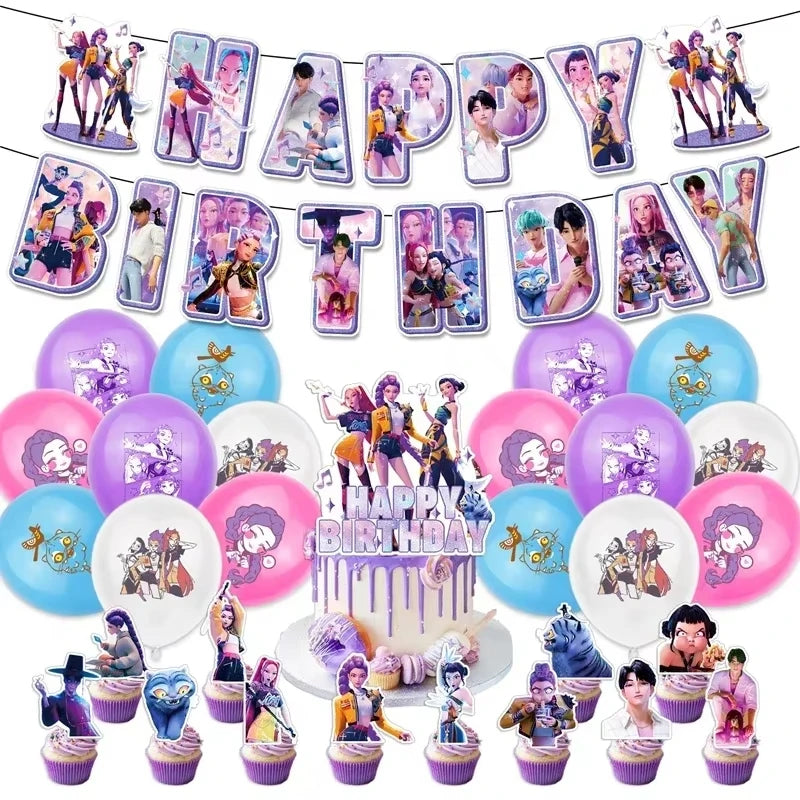 Demon Hunter Birthday Party Supplies Favors Kids Surprise Goody Bags Fillers Balloons Banner for Girls K-pop Anime Cosplay Party