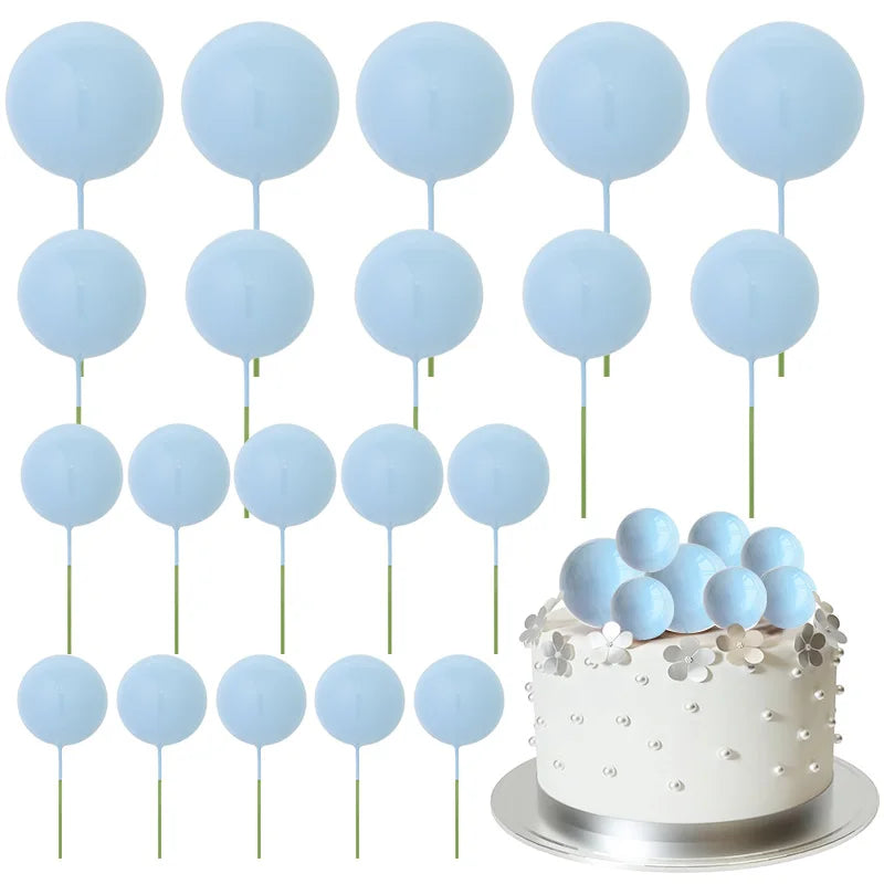 20Pcs Colorful Balls Cake Topper Mini Balloons Cupcake Insert Sticks for Wedding Birthday Party Cake DIY Decoration Baby Shower