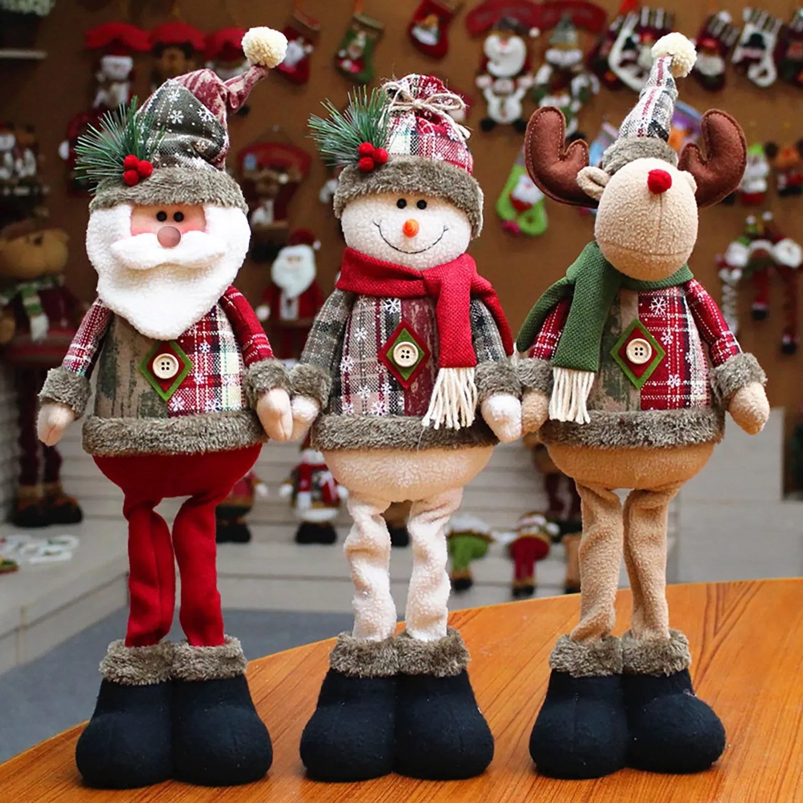 2026 Retractable Santa Claus Snowman Elk Doll Plush Boys Girls Xmas Gifts Decorations For Home Party Christmas Ornament