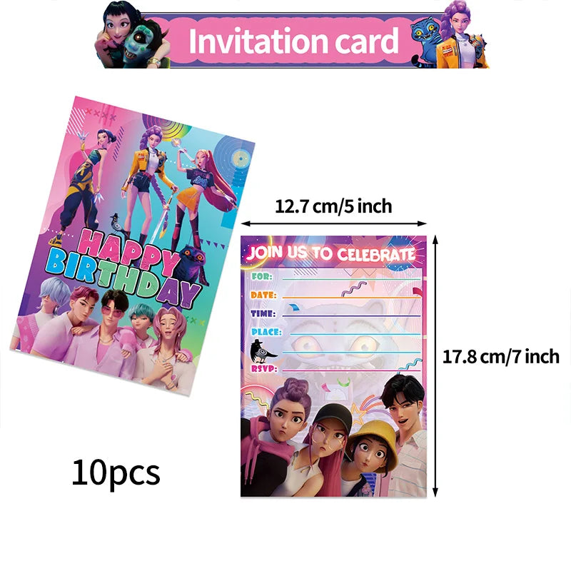 Kpop Demon Hunter Birthday Party Accessorie K Pop Birthday Warriors Pop Party Backdrop Cups Plates Tablecloth Ballons Cake Decor