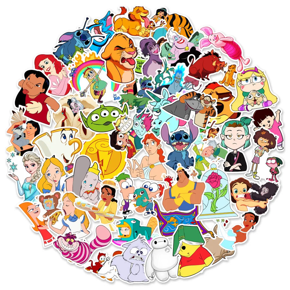 10/30/50pcs Mixed Disney Anime Cartoon Stickers Cute Princess Mickey Mouse Stitch Graffiti Decals Kawaii Kids DIY Sticker Gifts
