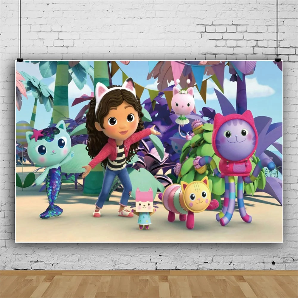 Hot Gabby Doll House Cartoon Girls Birthday Party Decorations Plate Tablecloth Paper Cup Napkin Doll House Tableware Set Gift