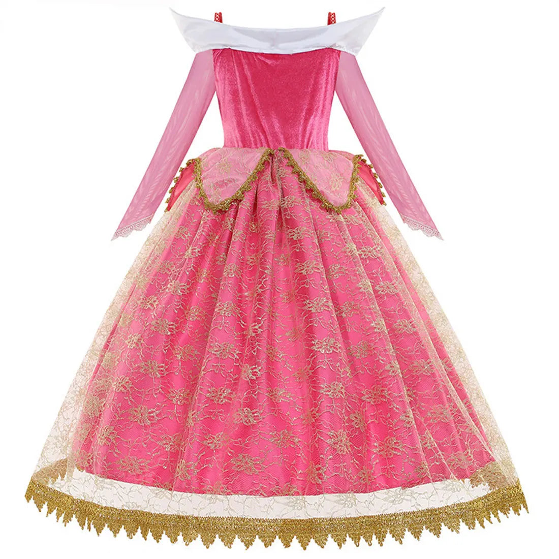2025 Sleeping Beauty Aurora Princess Dress Cosplay Off Shoulder Kids Gifts Fancy Halloween Party Girl Baby Fine Lace Dress Set