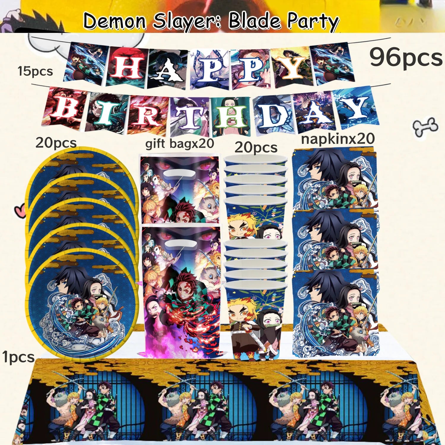 Demon Slayer Birthday Party Decor 20pepole Tableware Kimetsu No Yaiba Tablecloth Plate cup Baby Shower Kids Favor Party Supplies