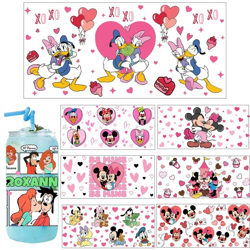 30 Style Valentine's Day Mickey XOXO UV Sticker Party DIY Decals 3D transfers uvdtf tumbler seal stickers 16oz uv dtf cup wraps