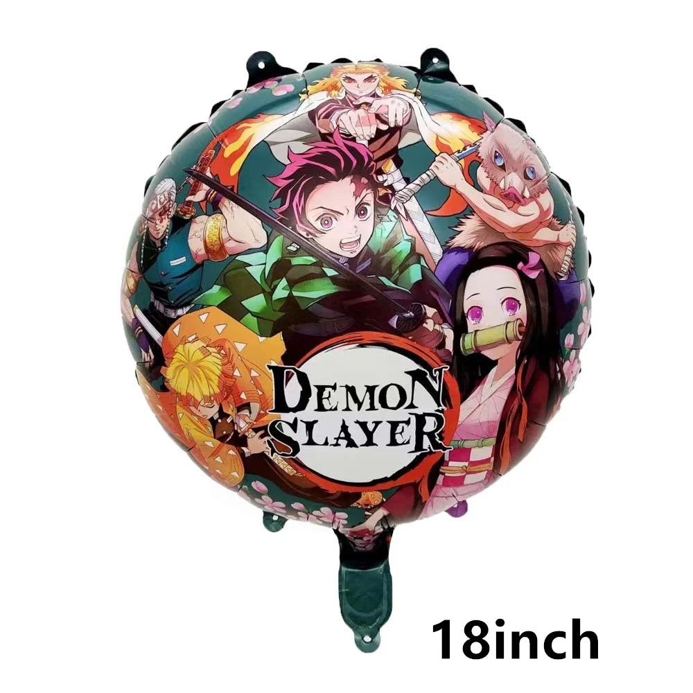 Demoned Slayers Balloons Happy Birthday Banner Kimetsu No Yaiba Party Decoration Cup Disposable Tableware Anime Cake Topper Toy