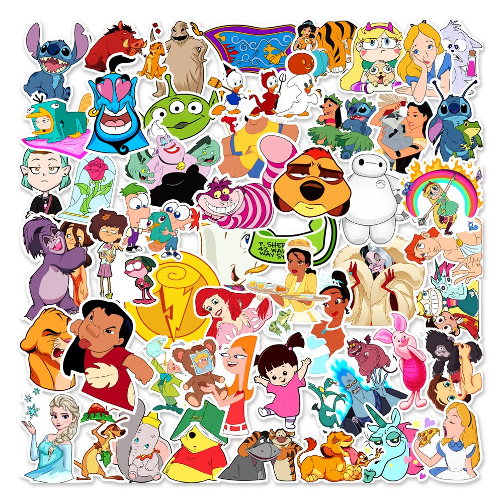 10/30/50pcs Mixed Disney Anime Cartoon Stickers Cute Princess Mickey Mouse Stitch Graffiti Decals Kawaii Kids DIY Sticker Gifts