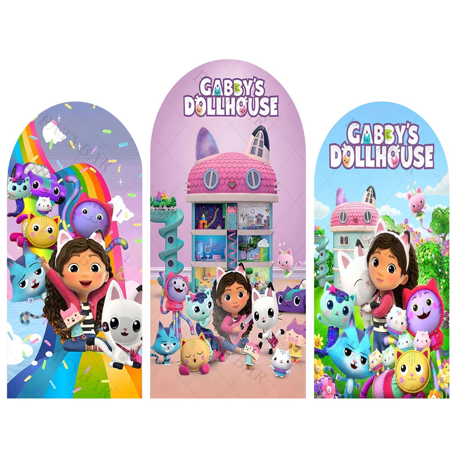 Arch Gabby Dollhouse Theme Background Kids Birthday Party Backdrop Polyester Arch Banner Photography Props