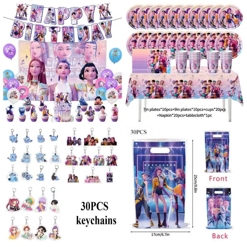 Kpop Demon Hunter Birthday Party Accessorie K Pop Birthday Warriors Pop Party Backdrop Cups Plates Tablecloth Ballons Cake Decor