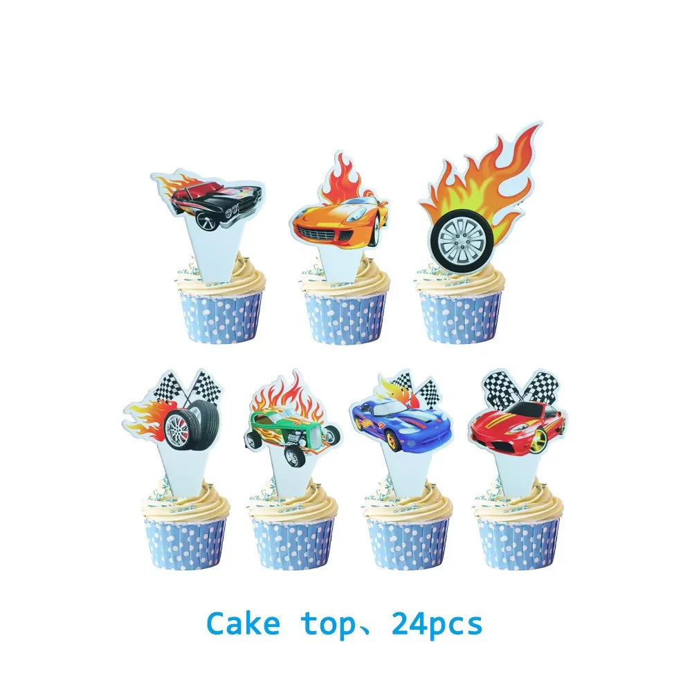 Hot Wheels Birthday Party Decor Disposable Tableware Racing Car Gift Bag Tablecloth Cake Balloon Plate Boy Kid Party Supplie Set