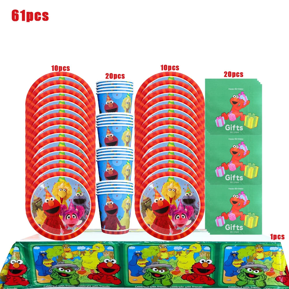 Disney Cartoon SEsame-Streets Birthday Party Set Supplies Kids Disposable Tableware Balloon Cake Topper Banner Plates Decoration