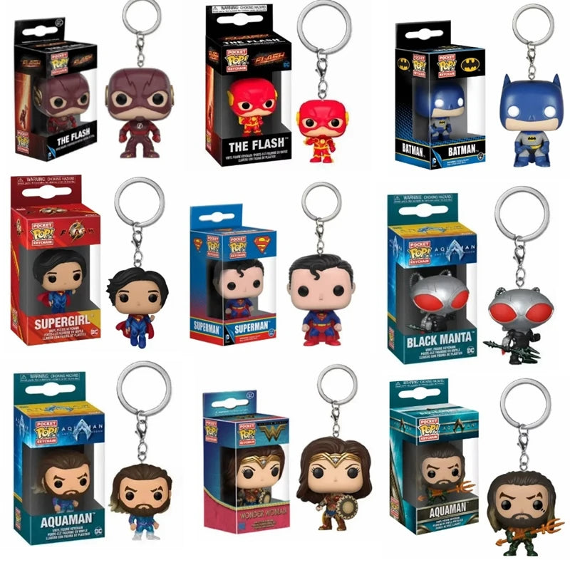 FUNKO Pop Batman Superman SuperGirl New Justice League Aquaman the Flash Wonder Women Pocket Pop Keychain Figure Collection Toys