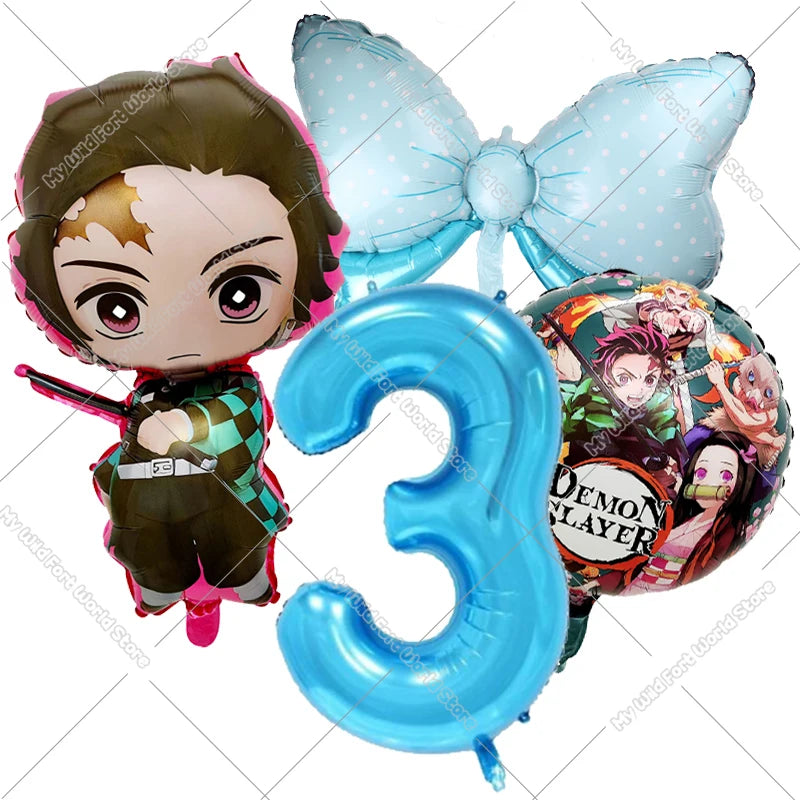 Demon Slayer Birthday Balloons Decoration Set Number Bow Kamado Tanjirou Nezuko Balloon Boy Girl Party Supplies Kids Party Favor