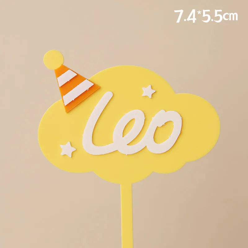 Baby Show Constellation Animal Leo Lion Happy Birthday Cake Topper Yellow Balloon Trees for Cake Decorating Party Supplies Gifts