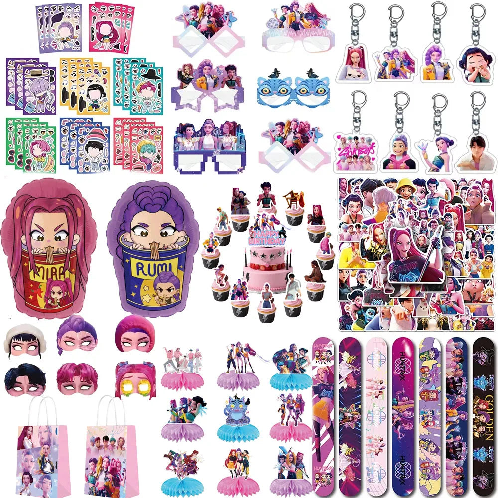 Demon Hunter Birthday Party Supplies Favors Kids Surprise Goody Bags Fillers Balloons Banner for Girls K-pop Anime Cosplay Party