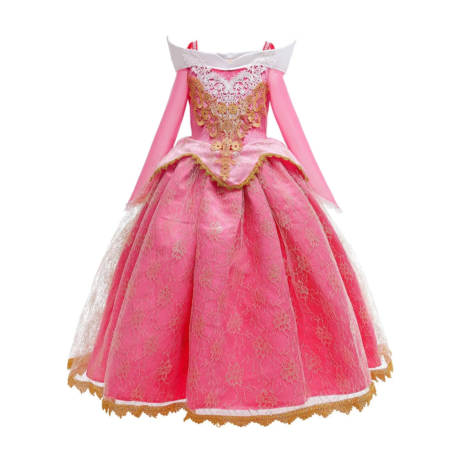 2025 Sleeping Beauty Aurora Princess Dress Cosplay Off Shoulder Kids Gifts Fancy Halloween Party Girl Baby Fine Lace Dress Set