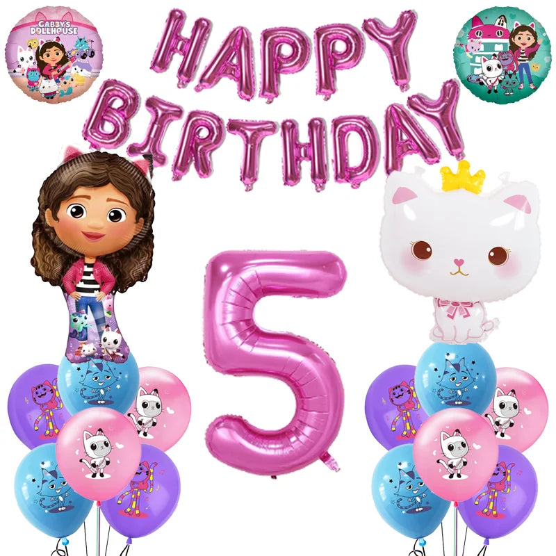 Hot Gabby Doll House Cartoon Girls Birthday Party Decorations Plate Tablecloth Paper Cup Napkin Doll House Tableware Set Gift