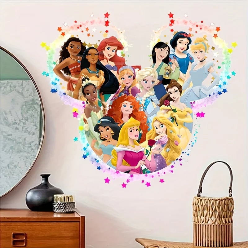 1 Disney-Themed Wall Sticker, Featuring Cute Images of Snow White, Cinderella, and the Little Mermaid - Suitable for Home Decoration, Can Be Used Indoors, on Windows, and Porches
