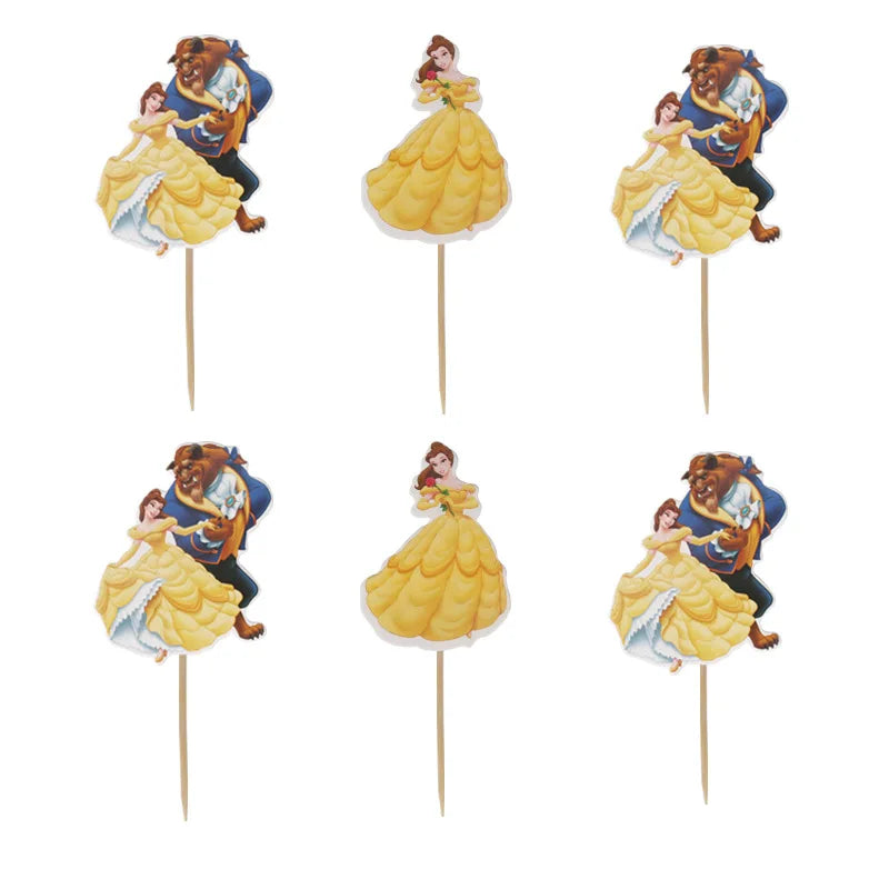 24pcs Beauty and the Beast Cake Toppers Wrappers Birthday Party Decoration For Kids Baby Shower Princess Supplies Gifts Cupcake