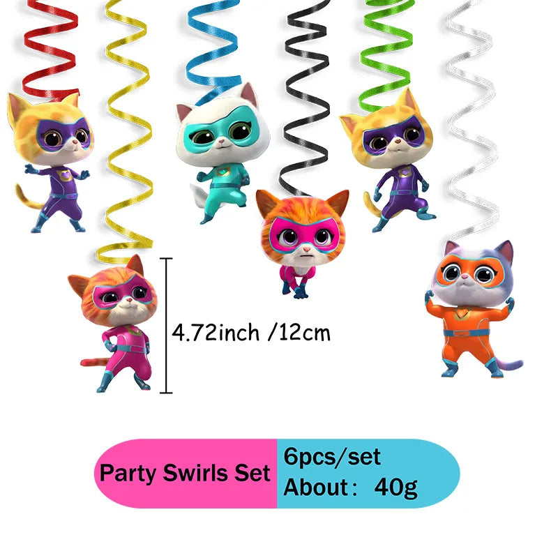 Cartoon Superkitties Birthday Party Baptism Disposable Tableware Brooch Spiral Paper Straw Party Supplie Decorate Packing
