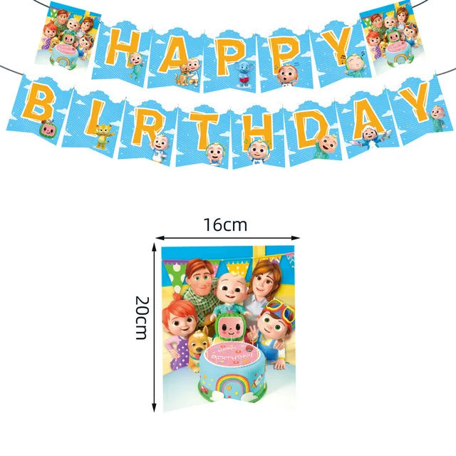 Cartoon JJ Melon Birthday Party Decorations Disposable Tableware Cup Plate Tablecloth Cake Topper Balloon for Kids Baby Shower