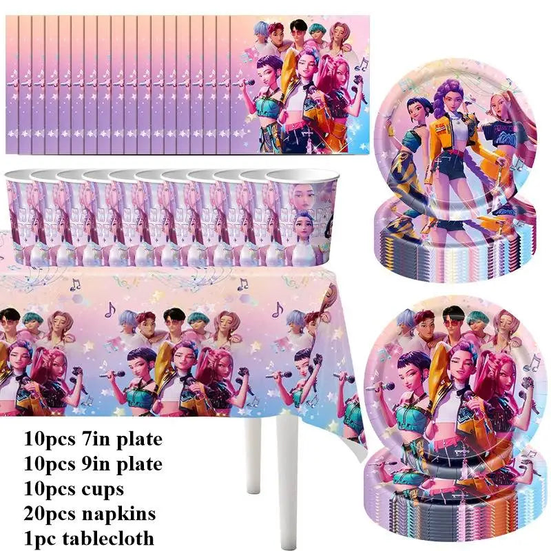 Kpop Demon Hunter Birthday Party Accessorie K Pop Birthday Warriors Pop Party Backdrop Cups Plates Tablecloth Ballons Cake Decor
