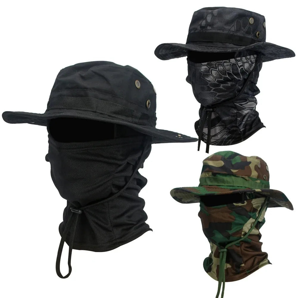 2Pcs/Set Wide-brimmed Hat Balaclava Mixed Set Men Sunscreen Boonie Cap Outdoors Hiking Camping Fishing Hat Sun Hat Fisherman Hat