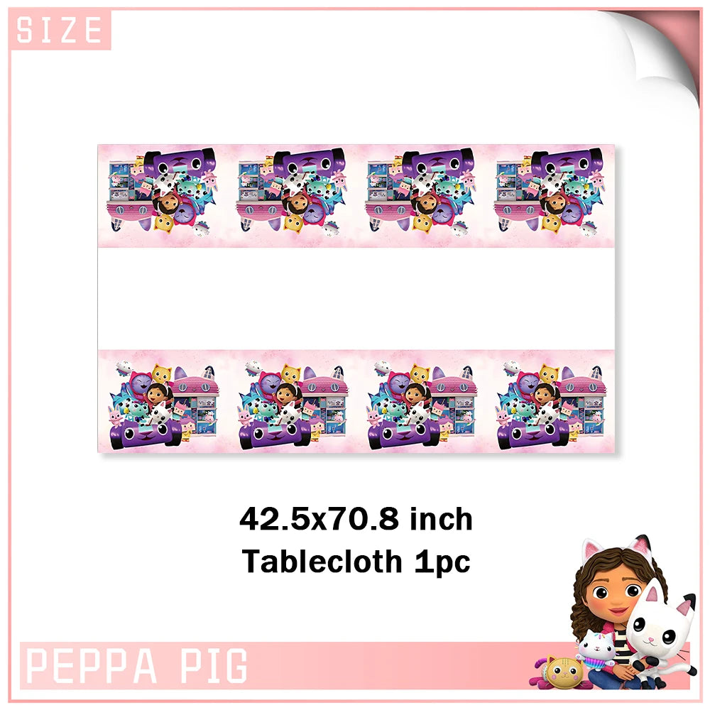 Cartoon G-Gabby Doll House Birthday Party Decorations Disposable Tableware Tablecloth Balloon Background Banner Party Supplies