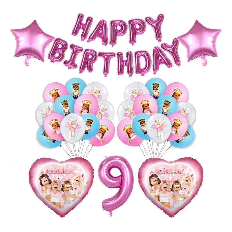 Cartoon Pink Roblox Birthday Party Decorations Napkins balloons Plate Girls Baby Shower Disposable Robot Tableware Supplies set