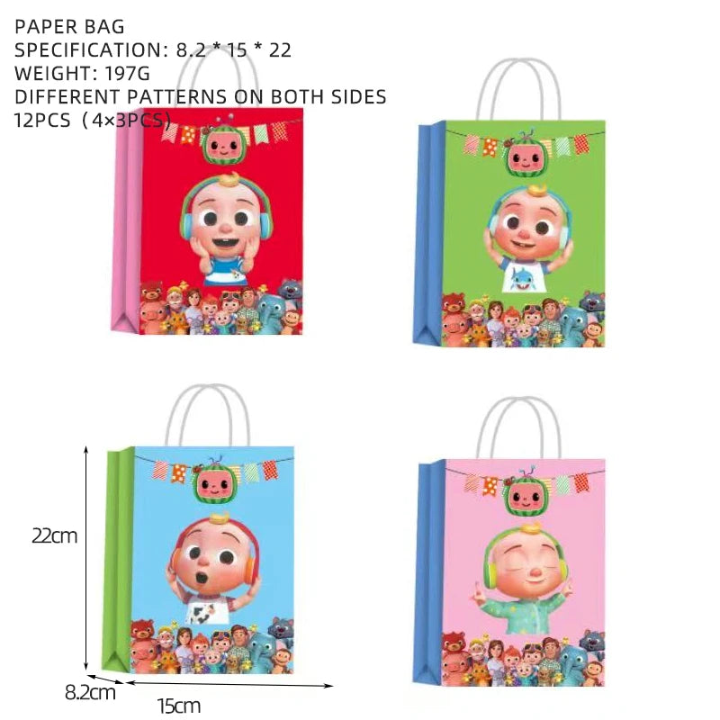 Cartoon JJ Melon Birthday Party Decorations Disposable Tableware Cup Plate Tablecloth Cake Topper Balloon for Kids Baby Shower