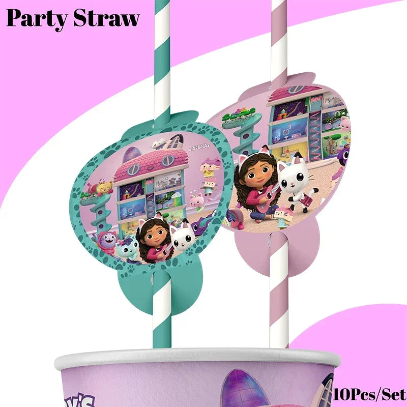 Cartoon Gabby Dollhouse Party Supplies Birthday Party Disposable Tableware Set Paper Plate Cup Napkins Baby Shower Decorations