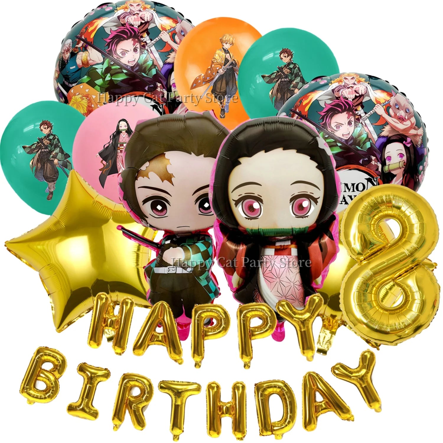 Demon Slayer Balloon Set Happy Birthday Banner Party Decor Kimetsu No Yaiba Latex Balloon Baby Shower kids Favors Gift Supplies