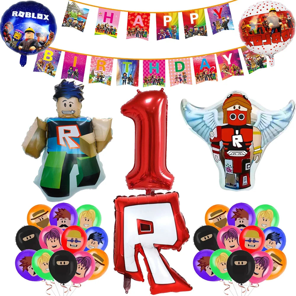 1Set ROBLOX Theme Happy Birthday Balloons Cartoon Game Family Party Decorations Boy Kid Toy Baby Shower DIY Foil Latex Balloons