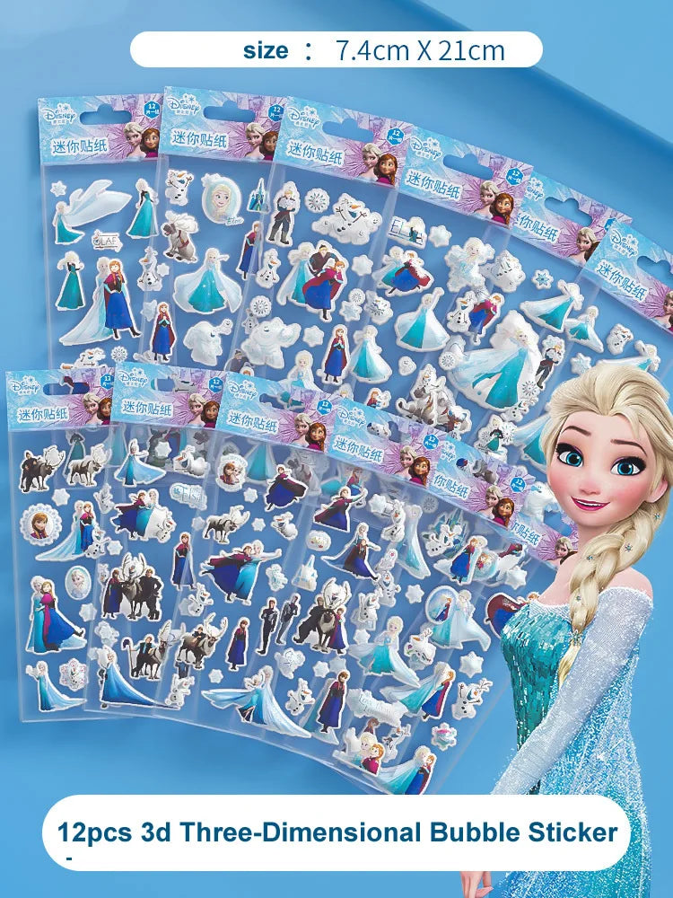 12pcs Sticker Different 3D Puffy Bulk Stickers Cartoon Movie Anime Frozen Sofia Mickey Minnie Princess Kids Girl Toy Gift