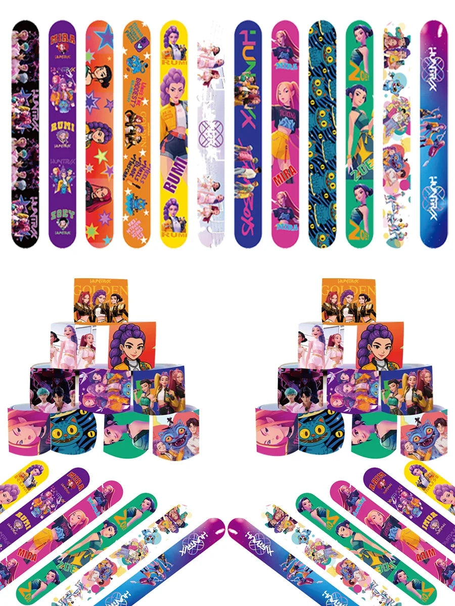 12-36pcs K-Ppop Demon Hunters Slap Bracelets Party Favors Birthday Party Gifts for Kids Snap Bracelets Christmas Party Decoratio