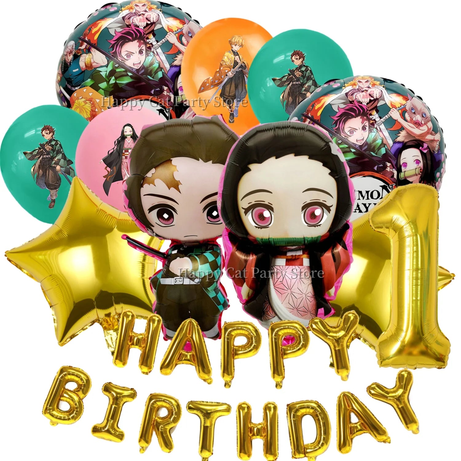 Demon Slayer Balloon Set Happy Birthday Banner Party Decor Kimetsu No Yaiba Latex Balloon Baby Shower kids Favors Gift Supplies