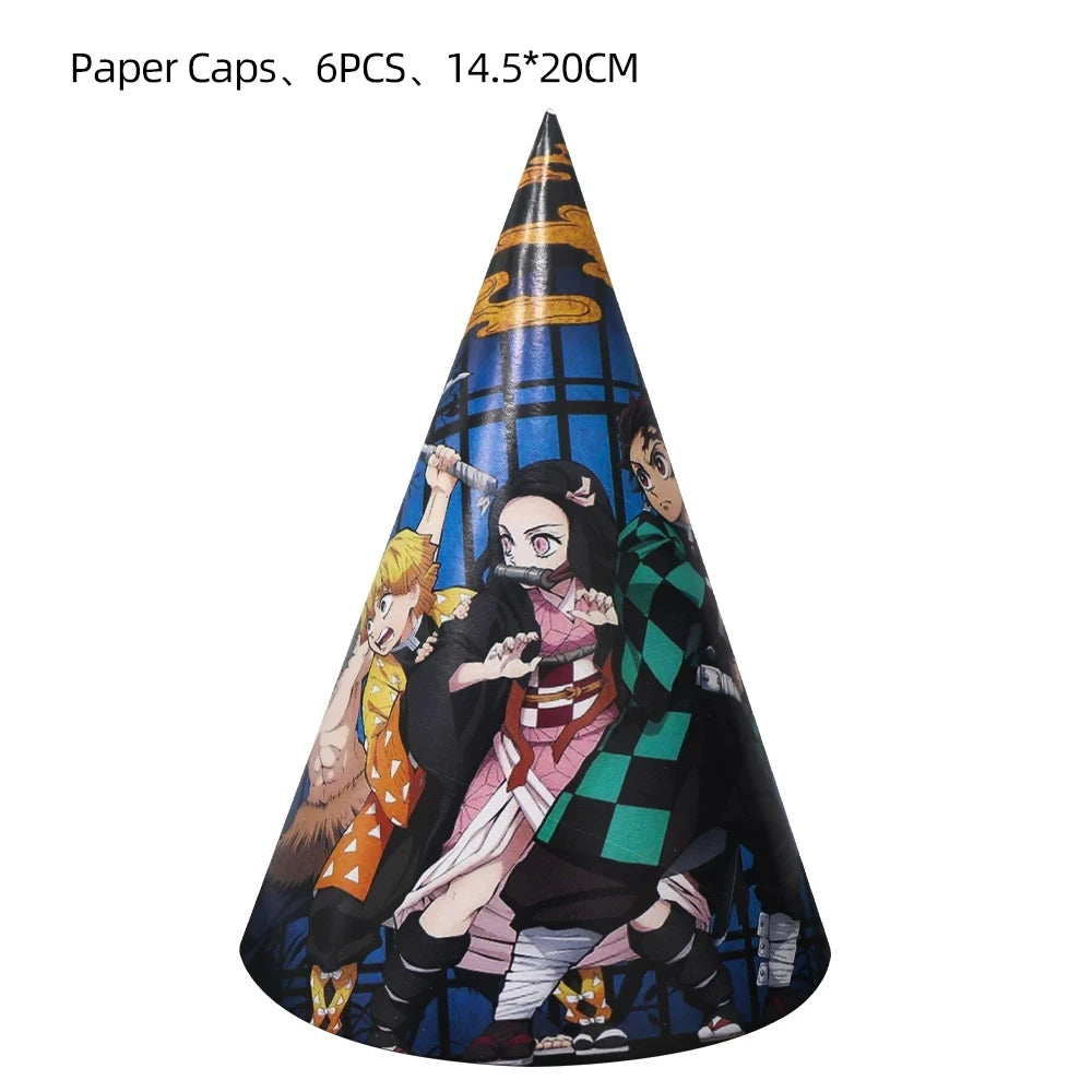 Demoned Slayers Balloons Happy Birthday Banner Kimetsu No Yaiba Party Decoration Cup Disposable Tableware Anime Cake Topper Toy