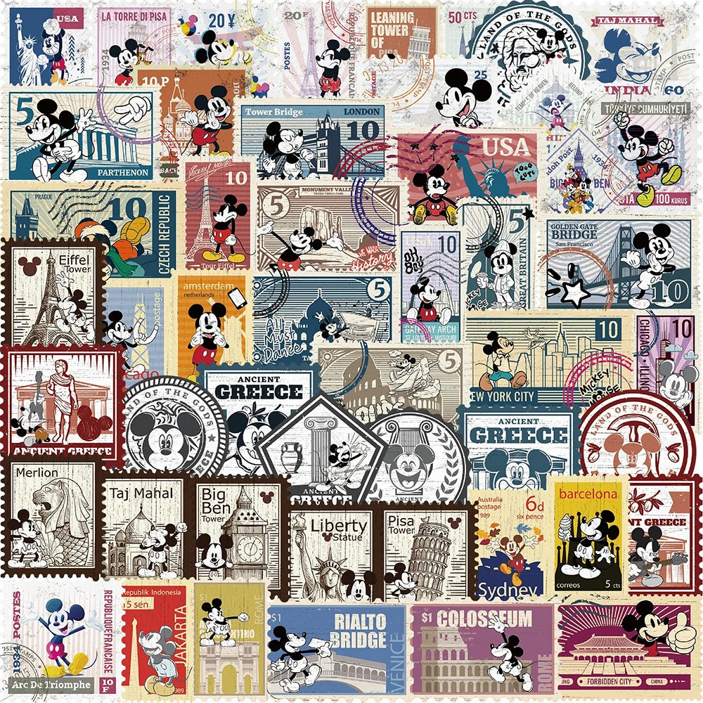 10/30/50pcs Disney Retro Mickey Stamps Cartoon Stickers Funny Graffiti Sticker for Kids Toy DIY Stationery Notebook Phone Decals