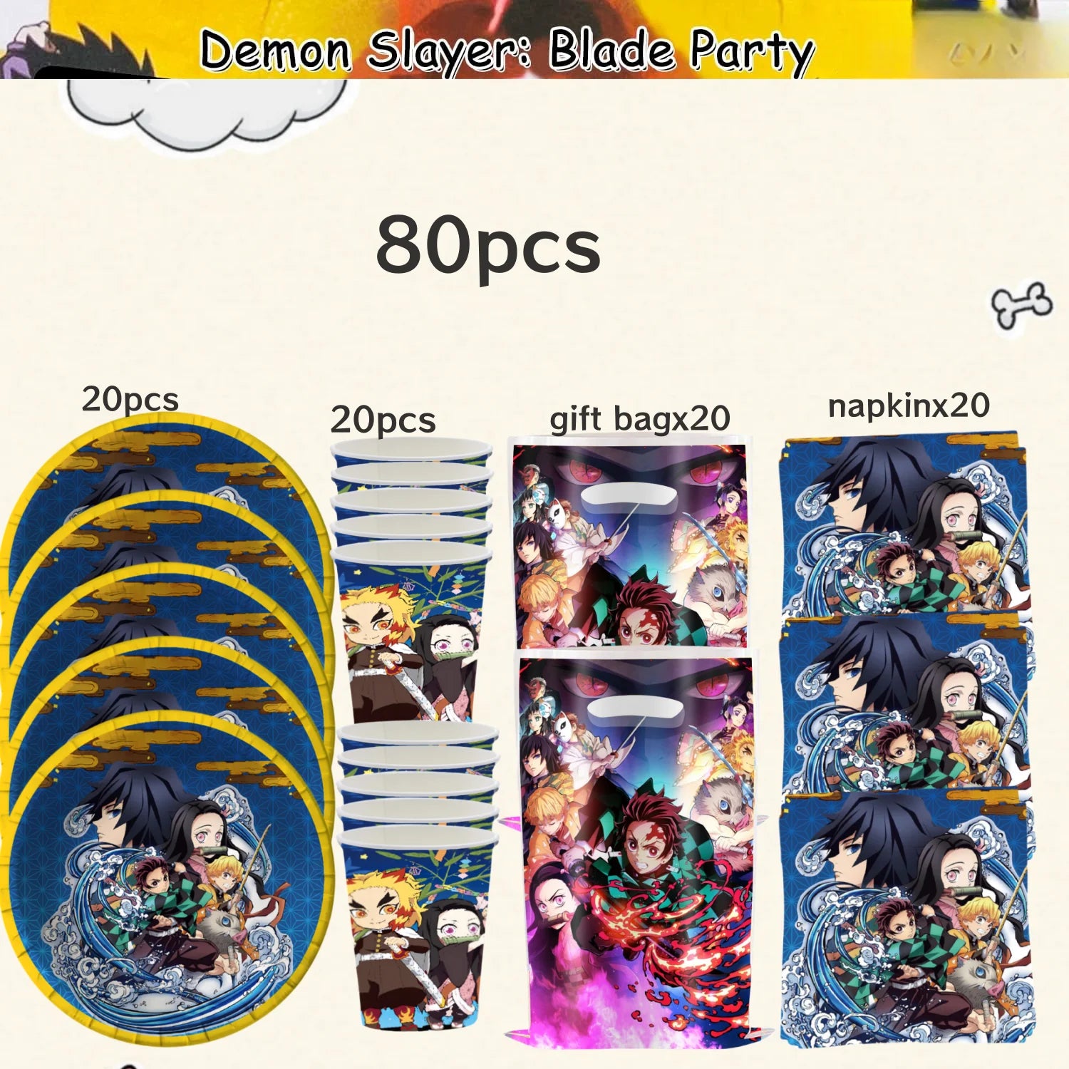 Demon Slayer Birthday Party Decor 20pepole Tableware Kimetsu No Yaiba Tablecloth Plate cup Baby Shower Kids Favor Party Supplies