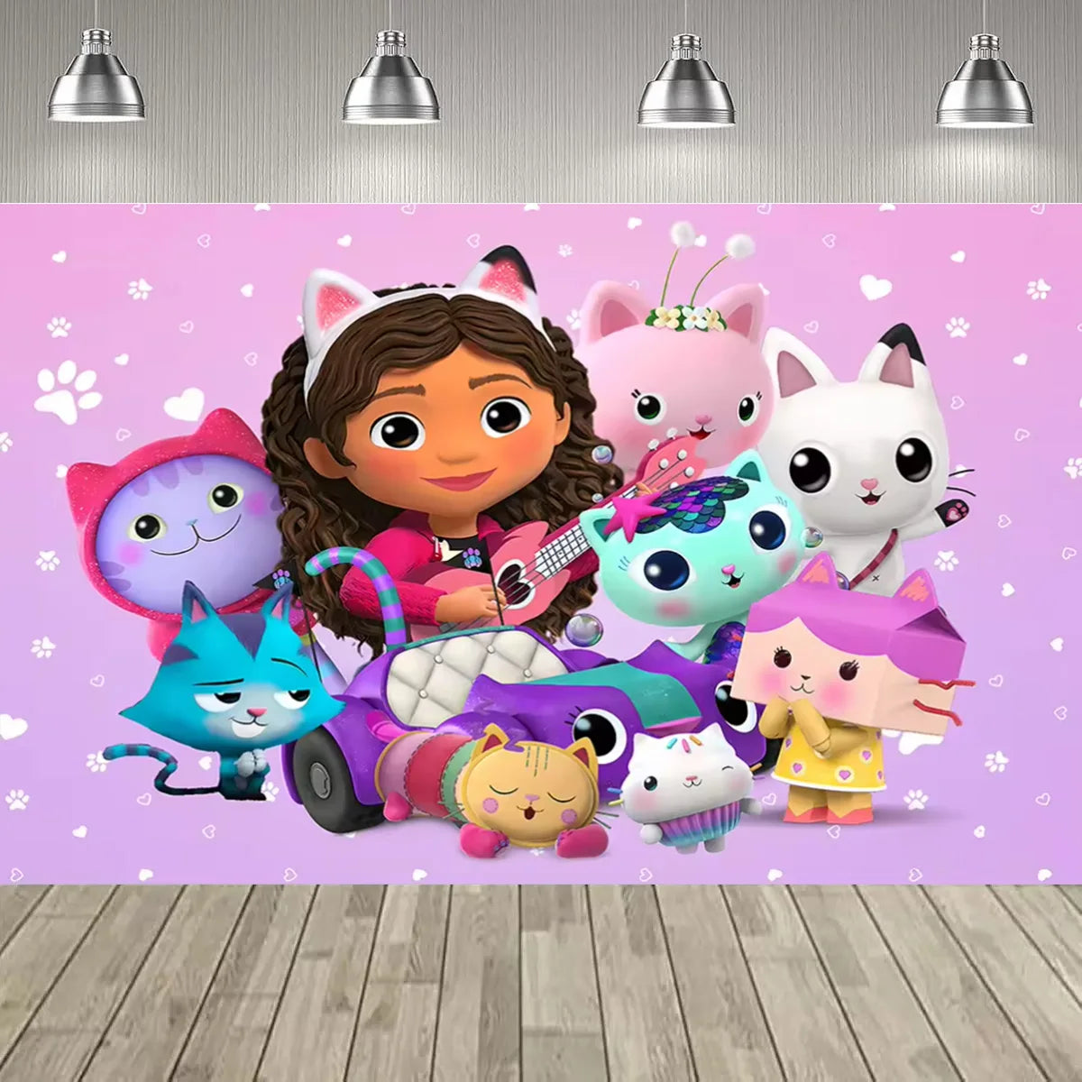Cartoon Gabby Dollhouse Girl Birthday Party Decoration Backdrop Baby Baptism Party Supplies Pink Toys Photo Banner Decor Supplie