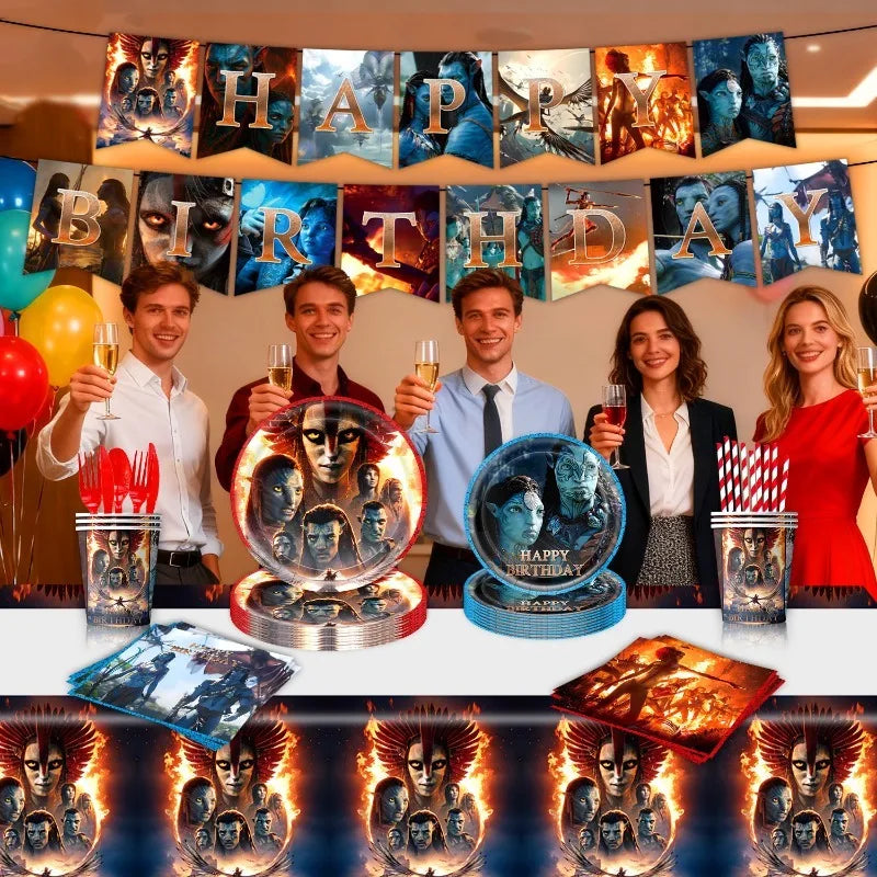 Avatar 3 Creative Theme Movie Party Decorations: Birthday Paper Plates, Paper Cups, Paper Towels, Tablecloths, and Banners