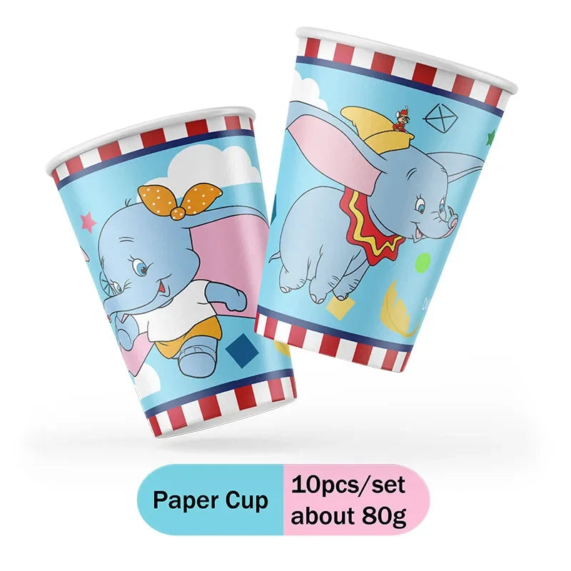Cartoon Dumbo Theme Birthday Decorations Disposable Party  Tableware Sticker Label Children's Day Baby Shower Supplies