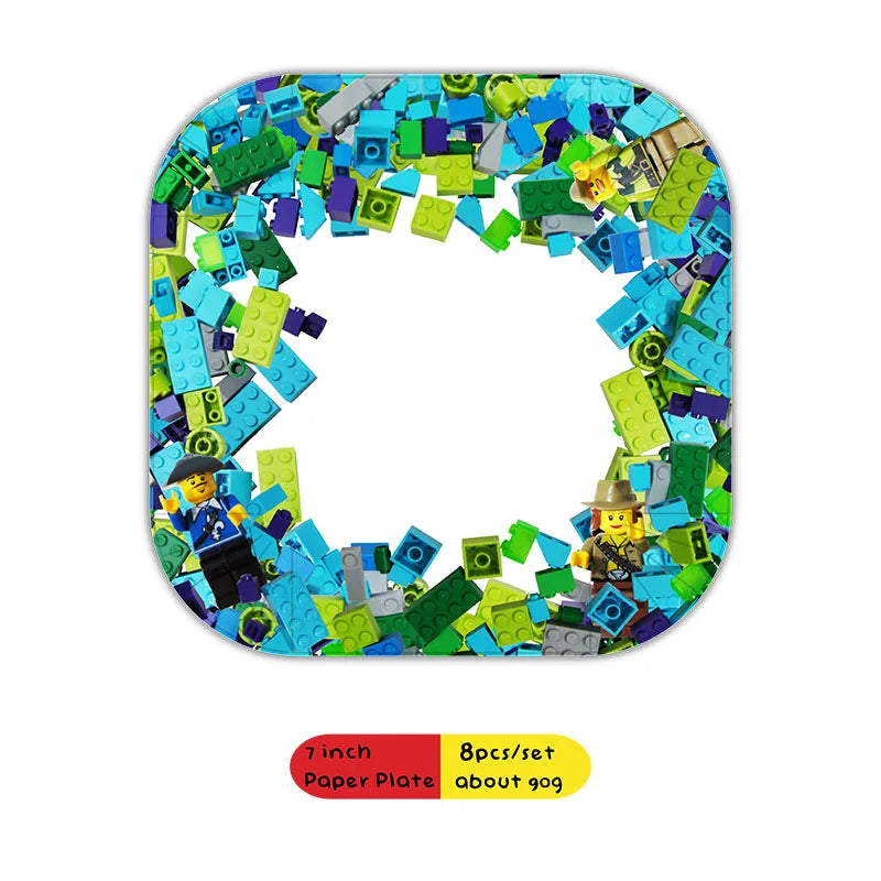 Building Blocks  Theme Birthday DIY Party Disposable tableware balloons water bottle labels banner boys girls decoration