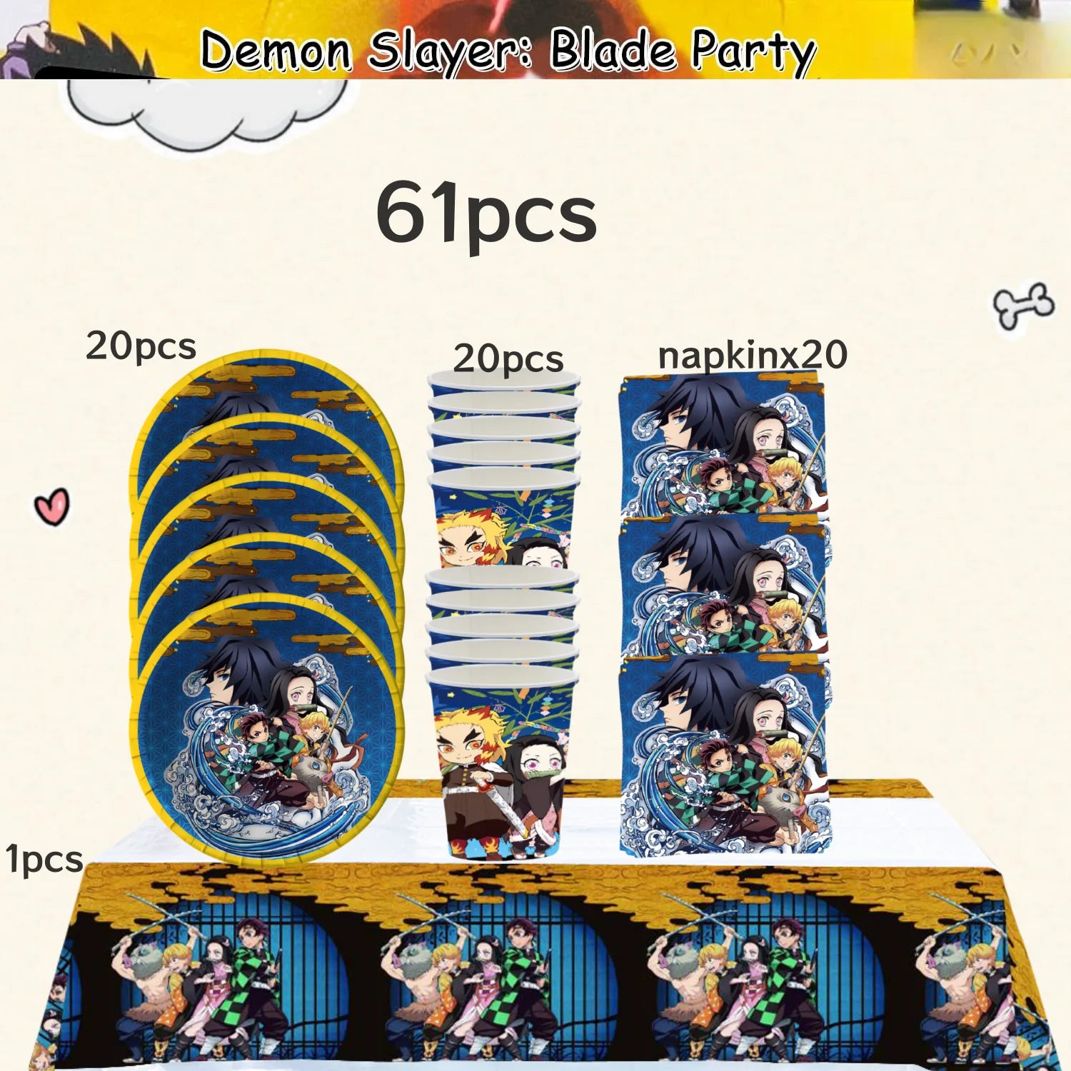 Demon Slayer Birthday Party Decor 20pepole Tableware Kimetsu No Yaiba Tablecloth Plate cup Baby Shower Kids Favor Party Supplies